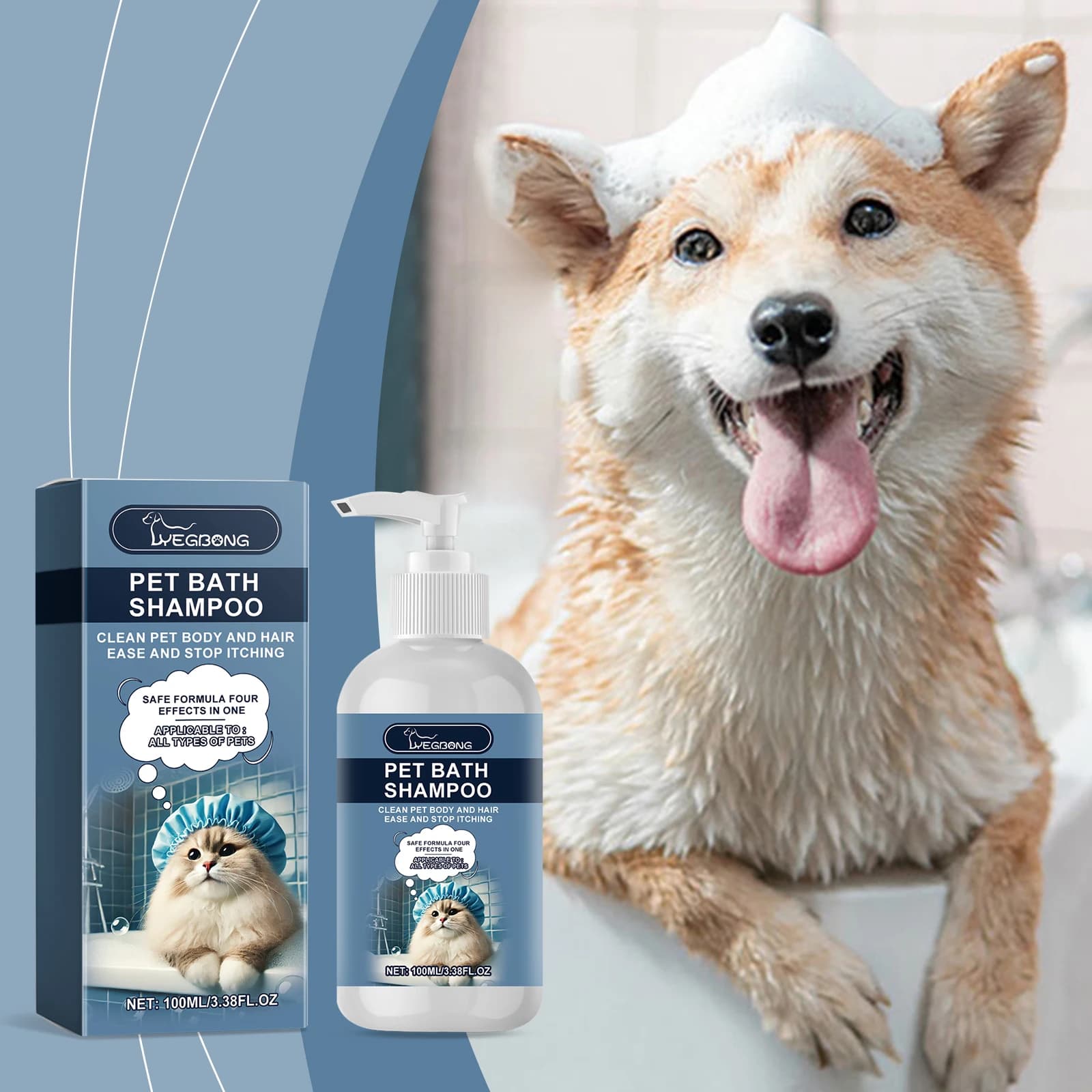 YEGBONG Shampoo da bagno per animali domestici Rimuovi efficacemente gli acari dello sporco Elimina gli odori Fragranza a lunga durata Gel doccia delicato non irritante per cani