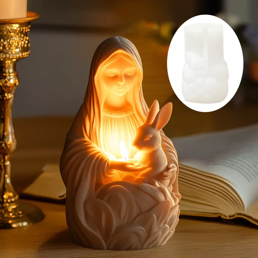 Maria tiene stampo in silicone per candele di coniglio, regalo per la festa della mamma, Pasqua, altri vacanze, resina, gesso, argilla, cemento, stampi, regali