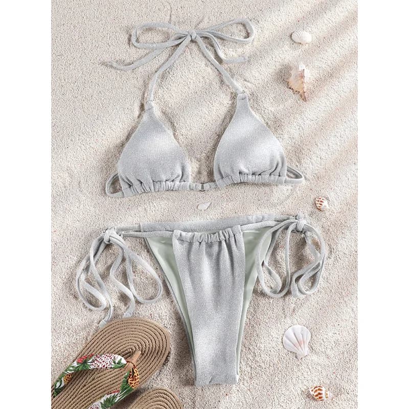 Rinabe Bikini Sexy 2026, Costume da Bagno Lucido, Bikini a Triangolo con Perizoma, Set Bikini Femminile, Abbigliamento da Spiaggia per Donne