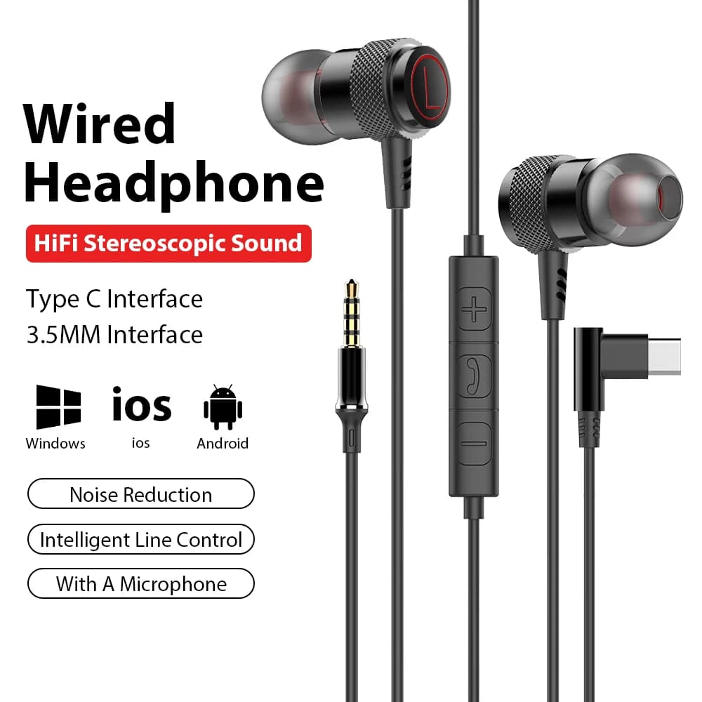 Cuffie USB Type C cablate Auricolari HiFi per Samsung Galaxy iPhone 17 Xiaomi Redmi Huawei Jack da 3,5 mm Auricolari con cancellazione del rumore