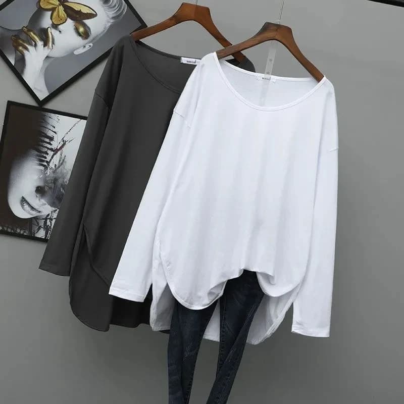 plus Size Women's Long Sleeve T-Shirt Loose Casual Thin Spring Autumn Meat Concealment Fat MM Spring Autumn Thin Version Casu...