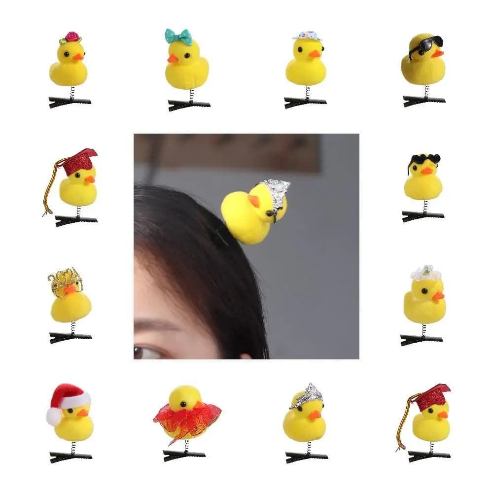 Hair clips in the shape of an duck with cute flower, cap with bow, side springs for chicken, animal crown, duck beak clip for cartoons