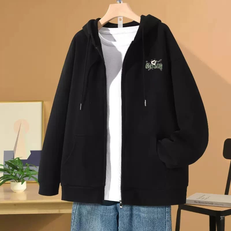 Loose Fitted Hoodie Women's Spring Autumn Thin Casual Large Size Oversize Leisure Thin Zipper Open Cardigan Jacket