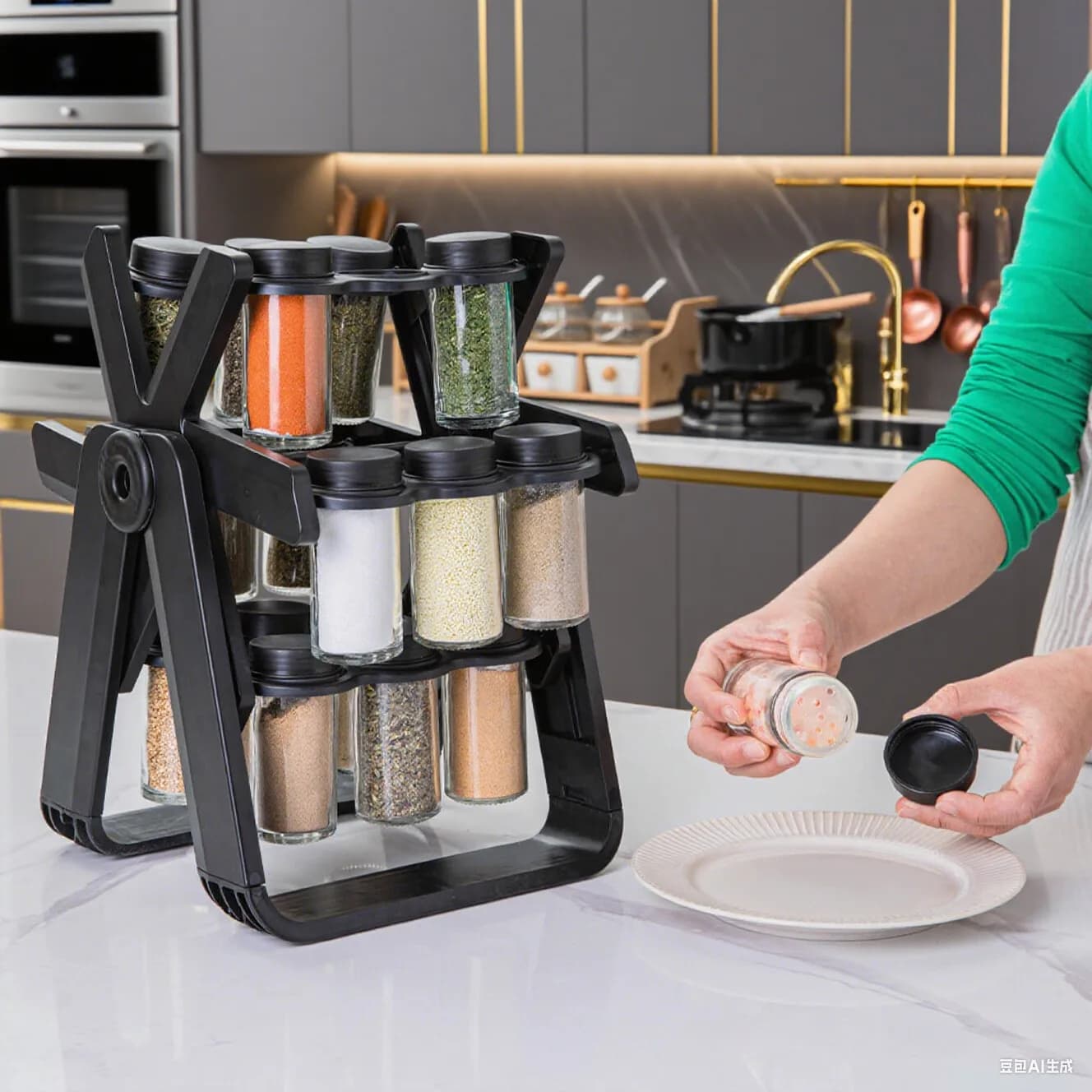 Scaffale portaoggetti rotante Set portaspezie in vetro rotante Portaoggetti da cucina Portaoggetti per spezie Portaoggetti per condimenti Barattoli di vetro