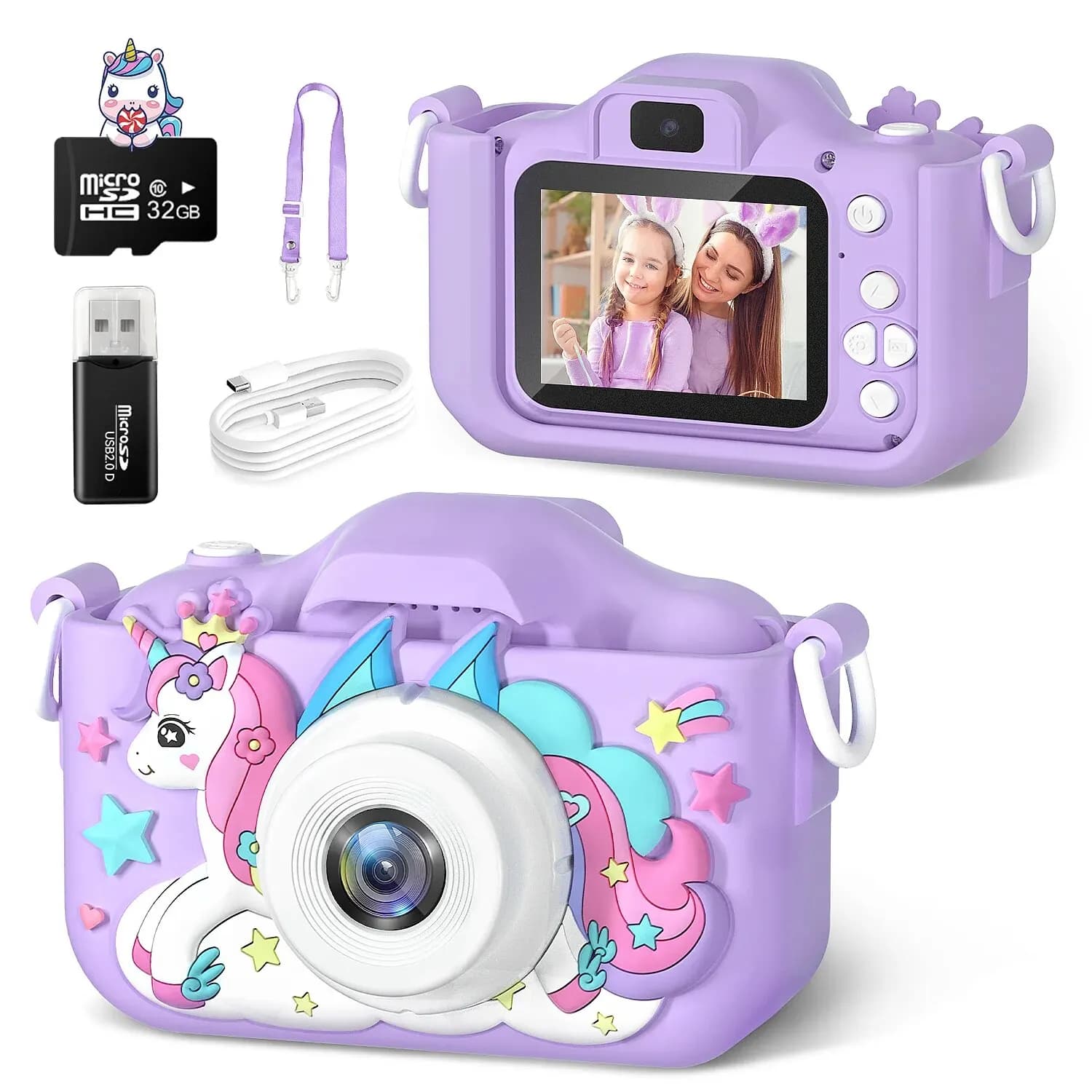 Simpatico unicorno per bambini fotocamere età compresa tra 7 e 12 anni fotocamera digitale per bambini mini giocattoli 1080p HD riprese video per regali di compleanno giocattolo per fotocamera per bambini