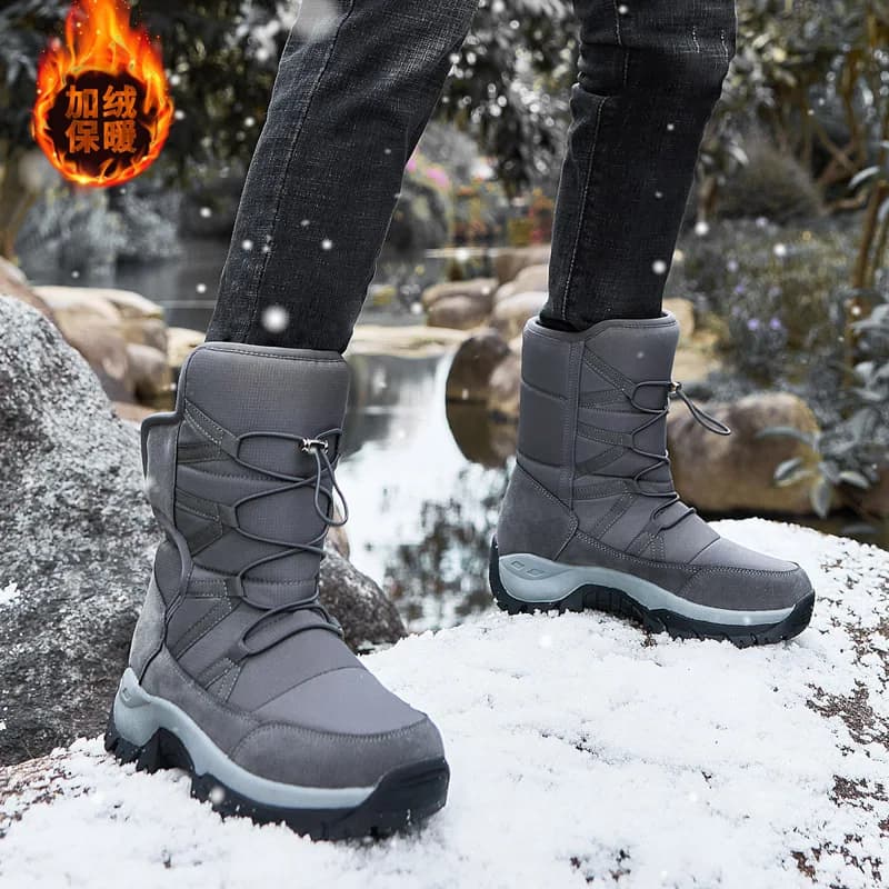 Stivali da Neve da Uomo, Caldi e Impermeabili, con Pelliccia, Antiscivolo, per Sport Invernali, Sci ed Escursionismo, Chiusura con Gancio e Anello