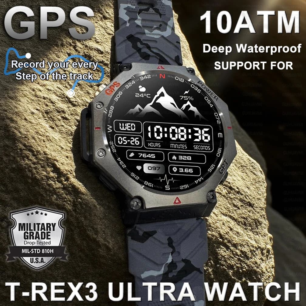 Orologio intelligente militare T-Rex 3 Bussola GPS integrata Altimetro Barometrico 10ATM IP69K Impermeabile AMOLED Chiamata Bluetooth Orologio intelligente