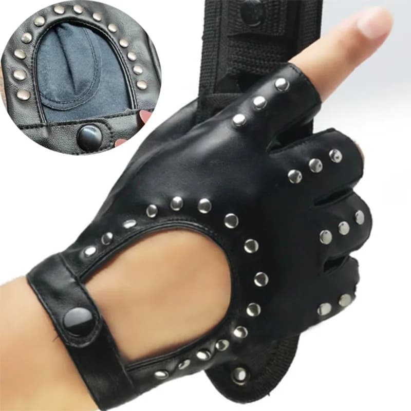 1 Paio di Guanti Corti in Pelle PU Stile Gotico Punk, Guanti Senza Dita per Donne, Hip-Hop, Guida, Moto, Eleganti Guanti Neri