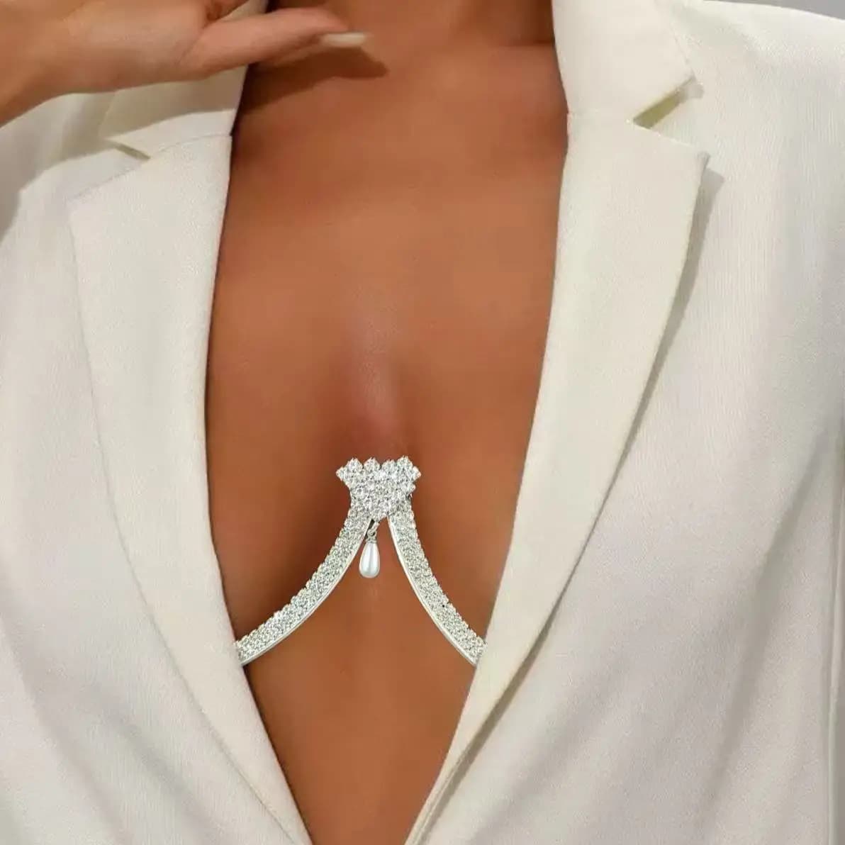 Supporto per il torace da donna con ciondolo di perle, reggiseno a forma di cuore, collana, gioielli per il corpo, strass, top fashion, regalo, costume da bagno bikini da spiaggia