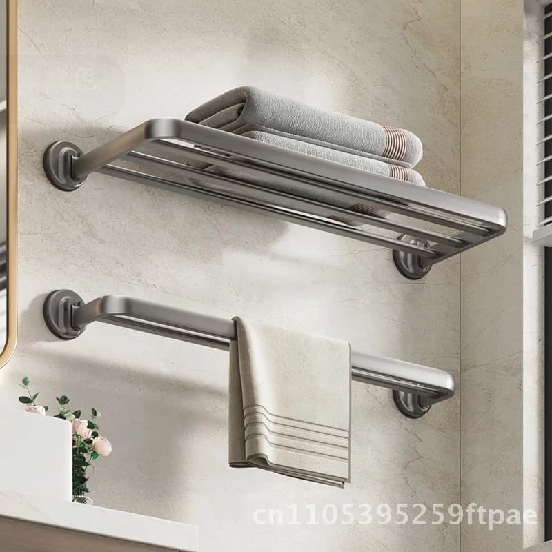 Punch-Free Bathroom Towel Rack Suction Cup Powerful Wall Hanging Folding Towel Rod Aluminum Alloy Single Double Layer Available