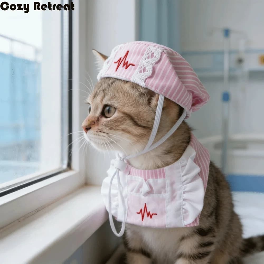 Cat Dog Apparel Funny Cat Nurse Outfit Adjustable Nurse Hat Pet Cosplay Clothes Breathable Cat Transformation Dress Pet Party