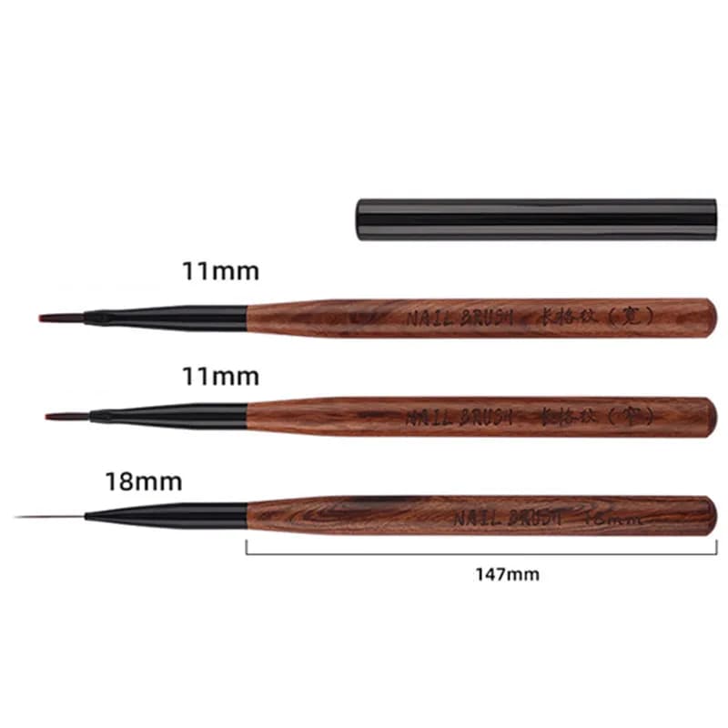 1/3 Pennelli con manico in legno di sandalo per nail art, pittura, gel UV, extension e disegno.