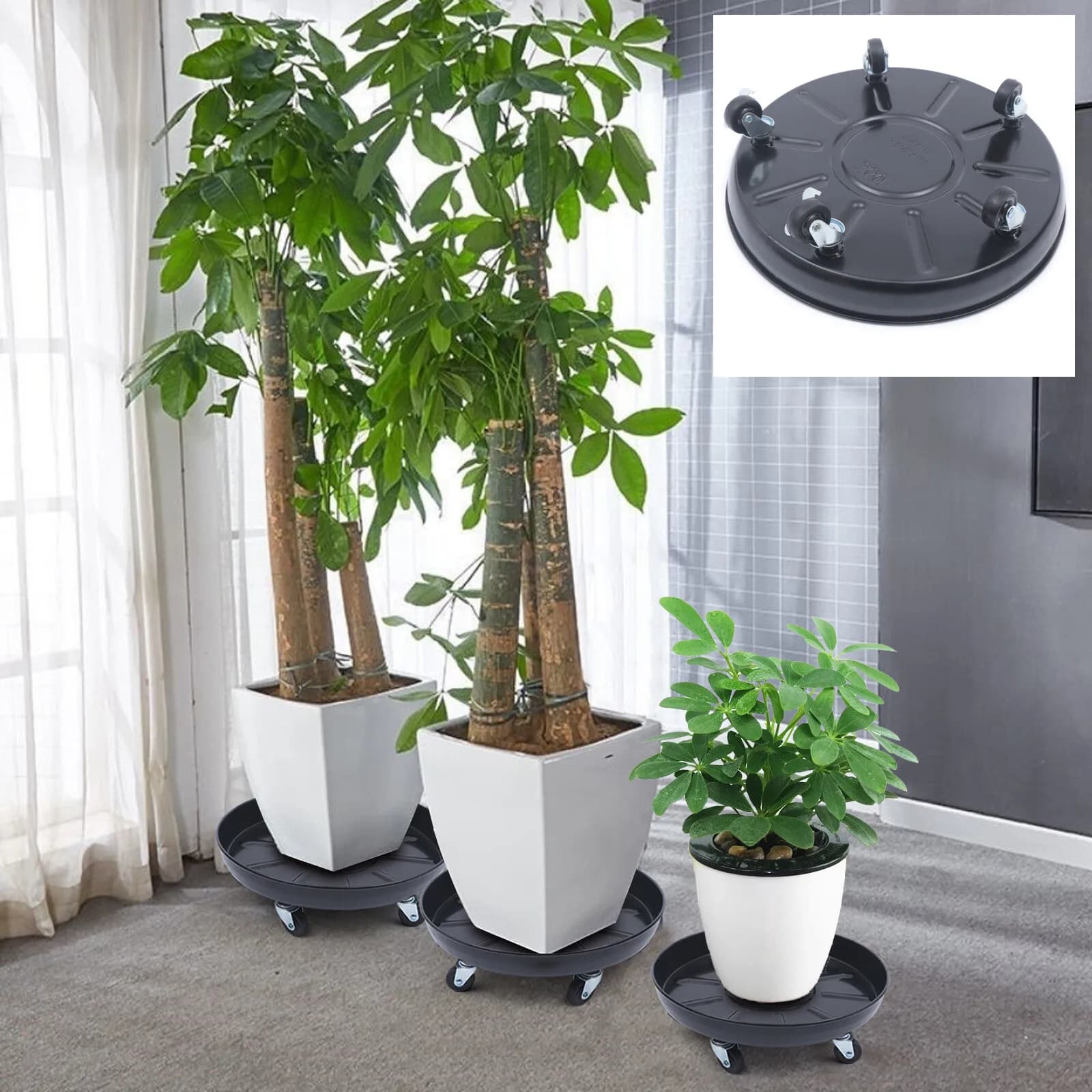 Bearing for Plants Resistant with 3 Wheels, Bearing for Flower Jars with 5 Wheels of 14,17 Poles