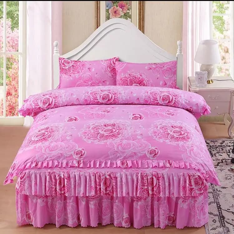 Set Korean style bed linen Kid Adult Twin Full Queen Size bed flat sheet Love Heart Set pillow bed without filler