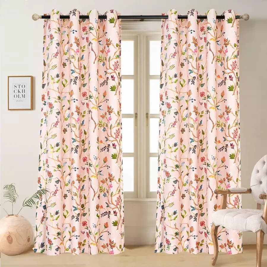 Dark Pink Bedroom Curtains with Colorful Reason of Watercolored Coppers, Thermal Insulation, With Eyelets, Set of 2