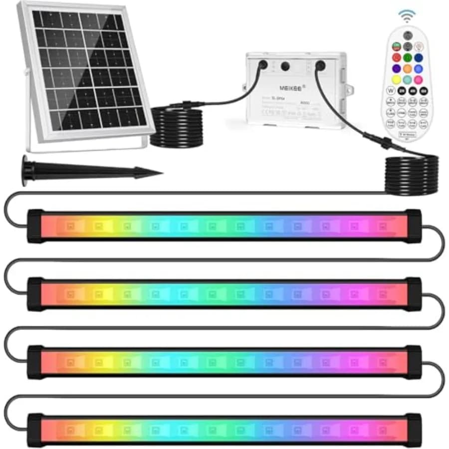Solar RGBW LED Wall Washer Light 4 in 1, IP66 Waterproof Color Changing Solar Wall Strip Lights Bar with Remote, Solar Flood Li