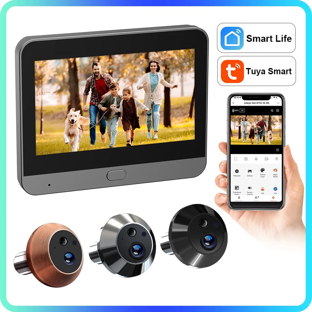 WiFi Tuya Smart Life APP Visualizzatore spioncino digitale da 3 MP Rilevazione PIR 940NM Visione notturna Porta Eye Camera Alexa Google Monitor da 4,3 pollici