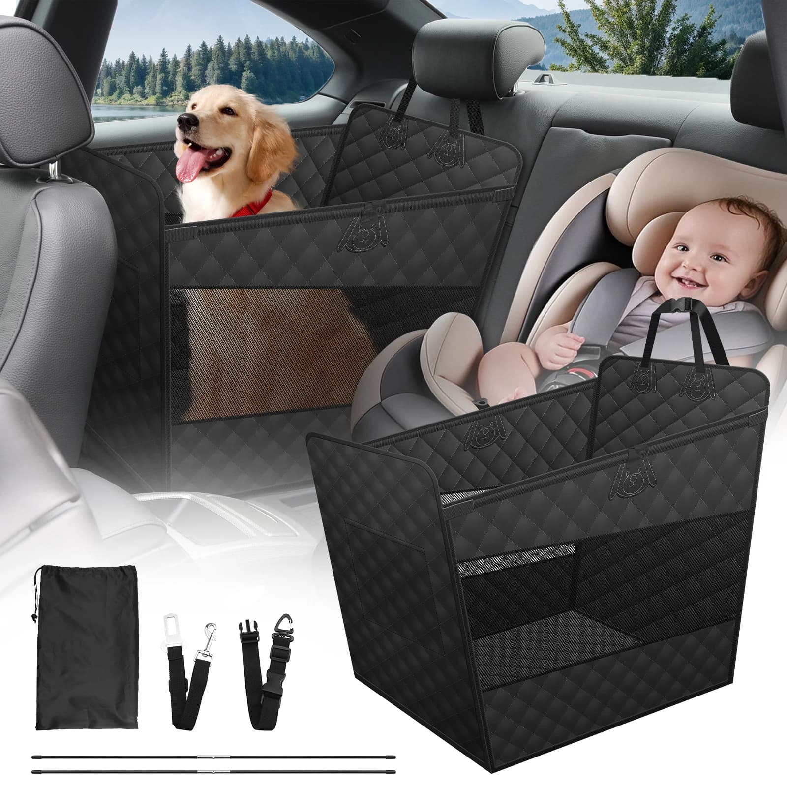 Coprisedile per auto per berlina SUV Mezza estensione sedile posteriore con cintura di sicurezza Amaca per auto per cani 210T impermeabile aggiornata con tasca in rete