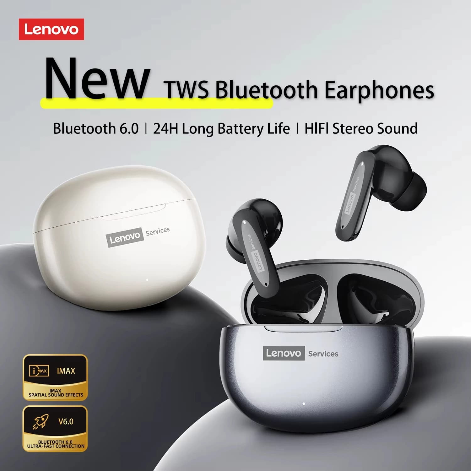 New Lenovo LE202 TWS Wireless Bluetooth 6.0 Earphones Music Game Earphones HIFI HD Call Noise Canceling Earbuds Comfortable Fit