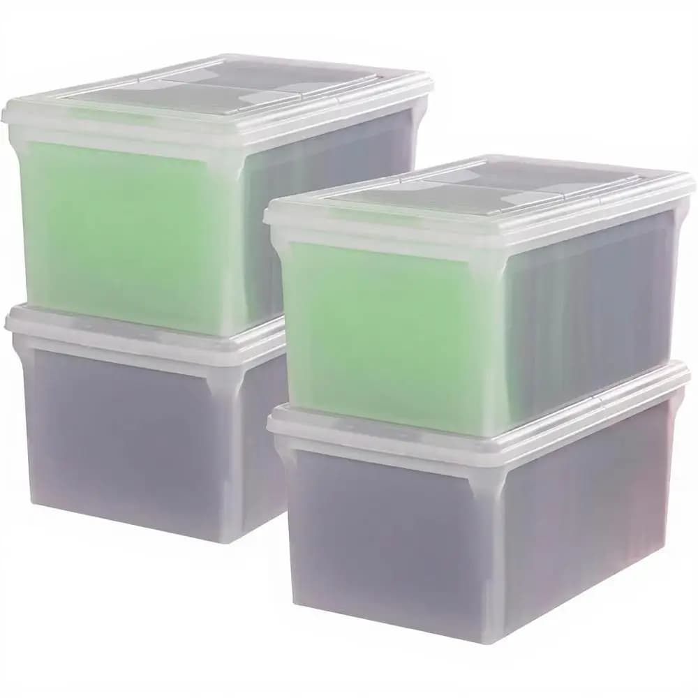 Organizer con coperchio a cerniera, scatola portaoggetti formato lettera, 44 Qt. Set di 4 Contenitori per Documenti in Plastica, Impilabili e Portatili