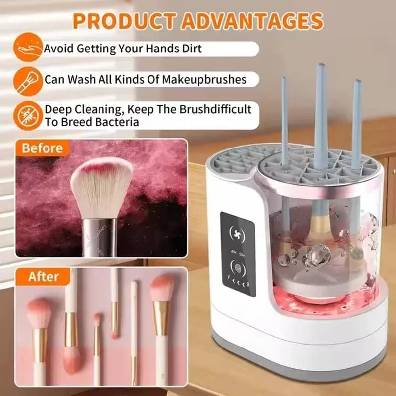 Macchina elettrica 3 in 1 per la pulizia dei pennelli da trucco, asciugatore per pennelli da trucco, strumento portatile automatico USB per la pulizia dei pennelli cosmetici