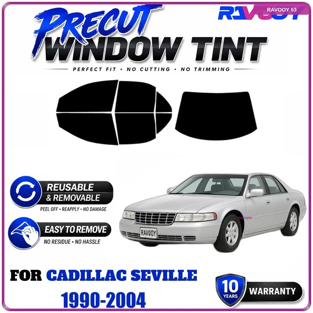 RAVOOY Precut Window Tint, Reusable Removable EPU Film, Custom Fit for Cadillac Seville 1990-2004, UV Heat Protection