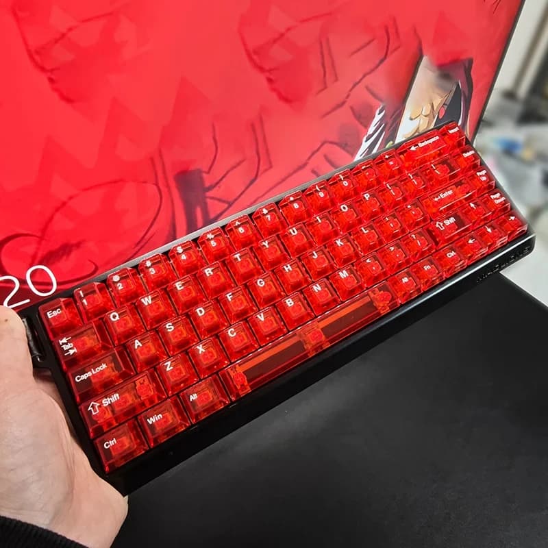 130 Keys Fully Transparent Red PC Covers Double Snap Crystal Covers Cherry Profile for Cherry MX Switches Mechanical Keyboard