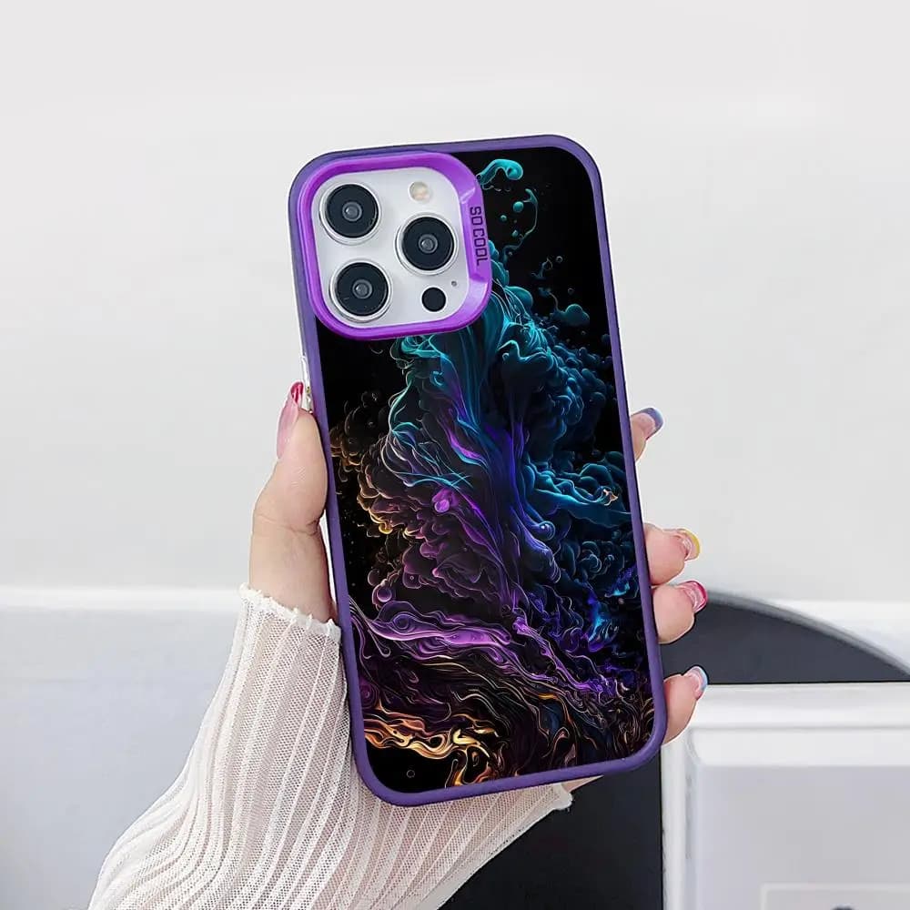 Custodia per telefono di lusso con texture effetto fumo per iPhone 17 16 15 14 13 12 11 X XR XS Air Pro Max Plus, Cover viola colorata argento