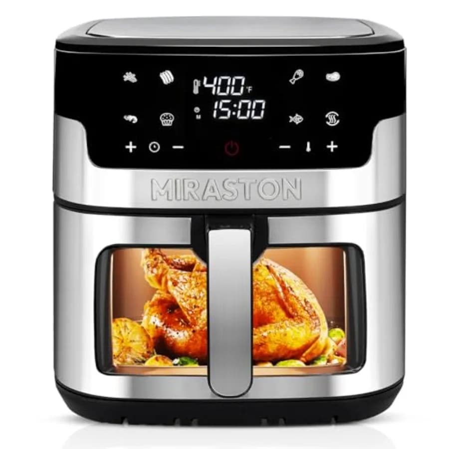 Friggitrice ad Aria Digitale da 8,5 Litri per Famiglie, Senza BPA, con Touchscreen Intelligente e 8 Programmi Preimpostati, in Acciaio Inossidabile, Cottura Rapida per Avanzi e Feste