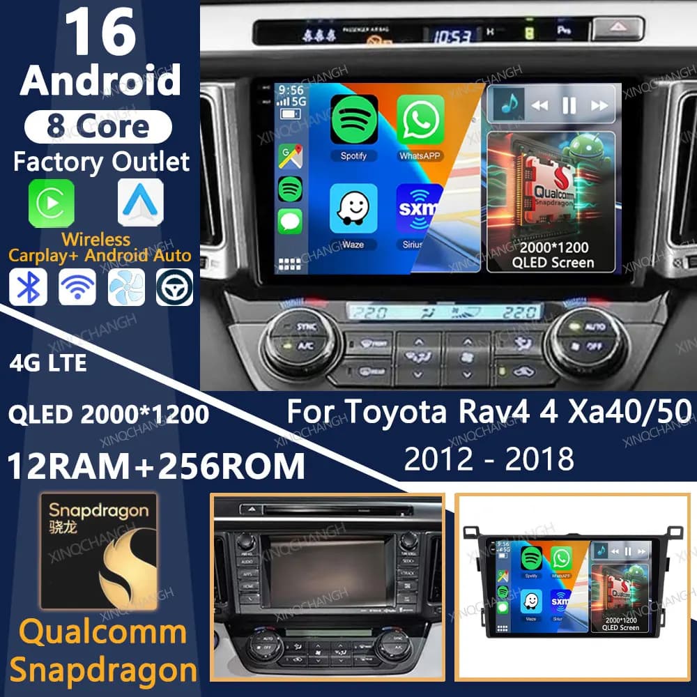 Android 16 Car Radio For Toyota Rav4 4 Xa40 5 Xa50 2012 - 2018 Multimedia Video Player 2DIN BT 4G LTE 5G WIFI GPS QLED Qualcomm