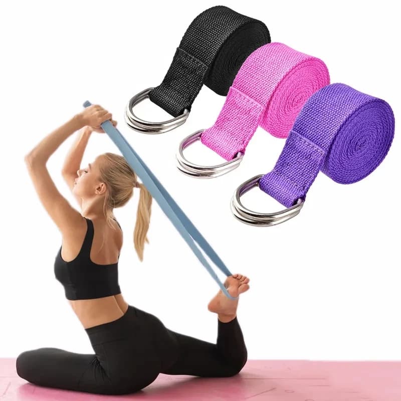 183*3.8 cm Yoga Strap Cotton Exercise Yoga Belt Adjustable Fabric Stretch D-Ring Fitness Stretching Buckle Pilates Corda
