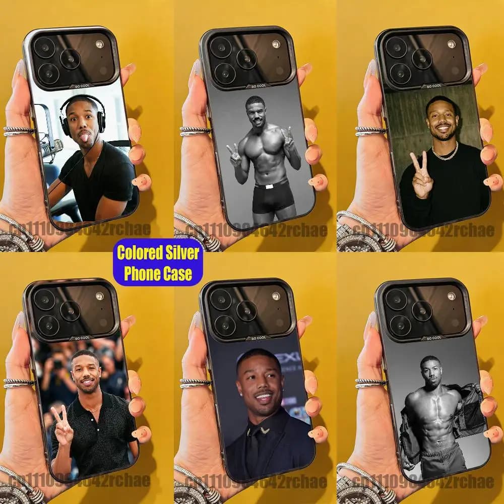 Cover for iPhone by Michael B. Jordan, compatible with iPhone 15, 16, 12, 14, 13, 17, 11, E, Pro, Max, Plus, Air, Mini, Silver Colored