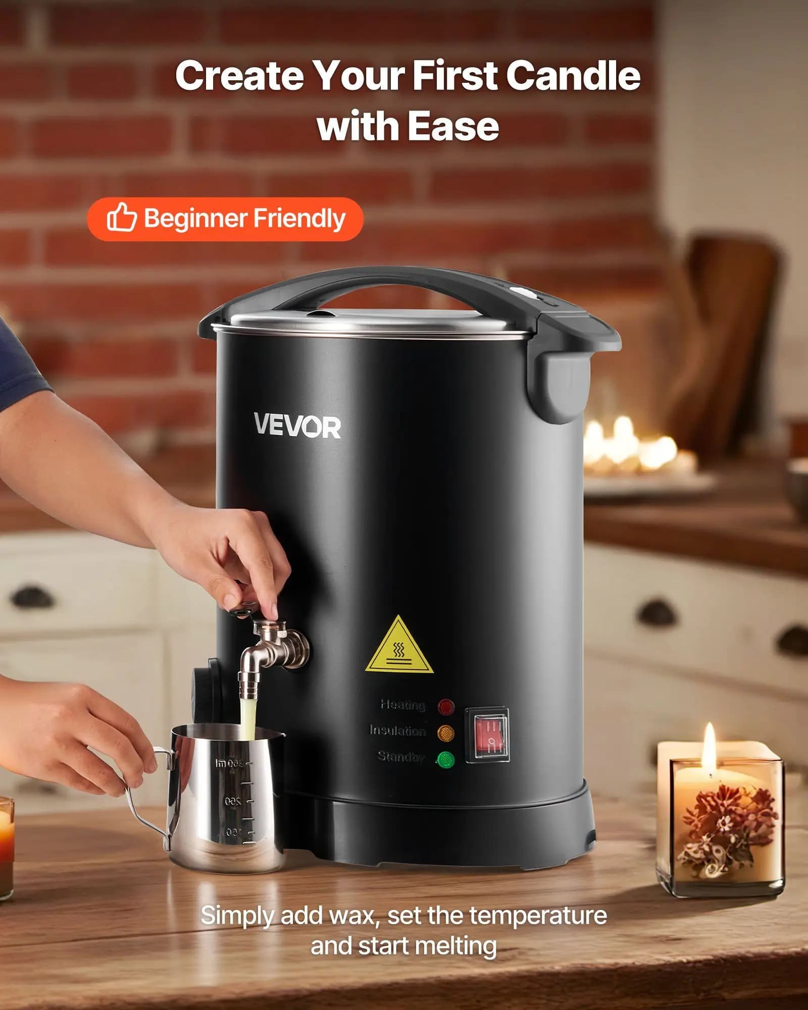 Wax sprayer for candle production, 8.5 Qts, fast and uniform heating, with spout to easily pour and temperature control, hourglass base for