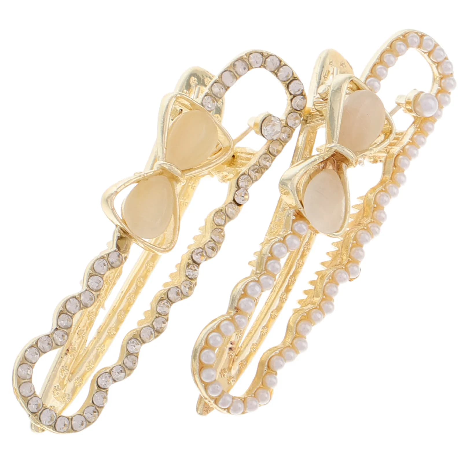 2Pcs Rhinestone Pearl Bowknot Hair Clips Elegant Metal Hairpins Stylish Hair Accessories for Daily Wear Parties Weddings