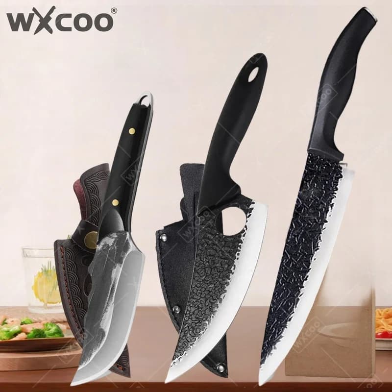 WXCOO Chef Boning Handmade Forged Kitchen Knife Stainless Steel Fruit Meat Cleaver Utility Cutting Cooking Knife