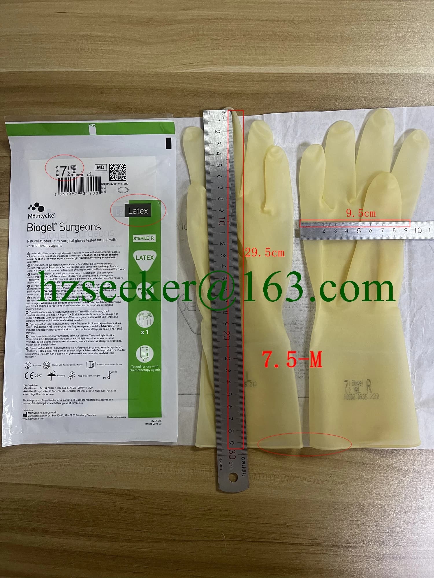 Mölnlycke Biogel ® (5 paia) Guanto in lattice da 12 pollici Guanti con bordi arrotolati Senza polvere lunghezza 29 cm