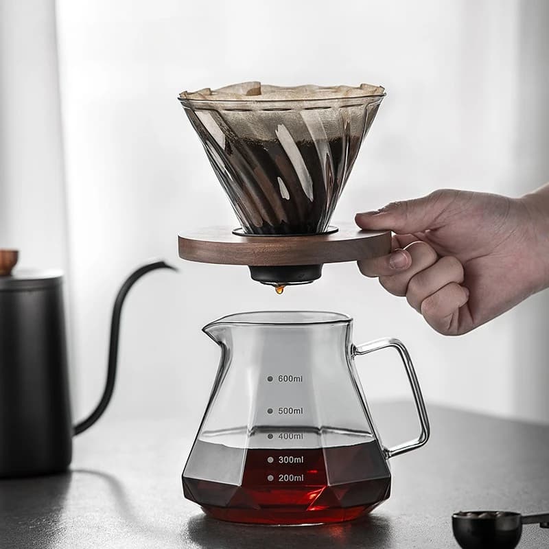 Caraffa in Vetro Trasparente per Caffettiera a Filtro, Contenitore per Condividere il Caffè, Design Elegante a Forma di Diamante, Filtro per Caffè