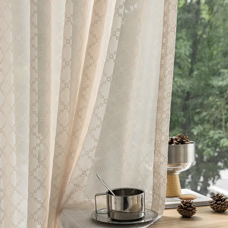 Luxury Embroidery French Cream Style Semi Sheer Curtains for Rooms Elegant Soft Home Decor, Sliding Door Light Filtering Drapes