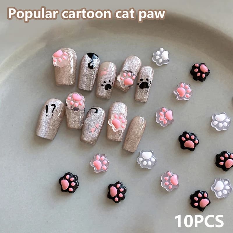 10 pezzi di nuova moda zampa di gatto fascino per unghie resina cartone animato ornamenti per manicure mini decorazione per unghie 3D