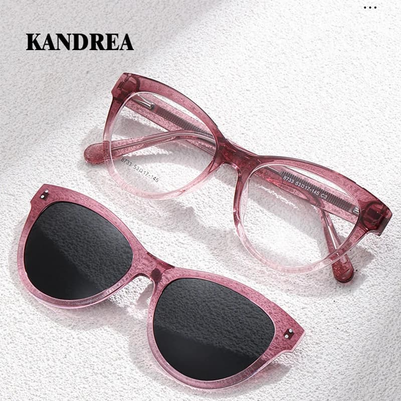 KANDREA Cateye Magnetic TR Clip Polarized Sunglasses Women Pink Fashionable Optical Myopia Glasses Frame Men Eyeglasses 8733