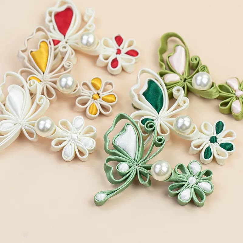 Bottoni Cinesi a Forma di Rana con Farfalla e Fiore, Bottoni Intrecciati a Mano per Cheongsam, Hanfu, Camicette Vintage