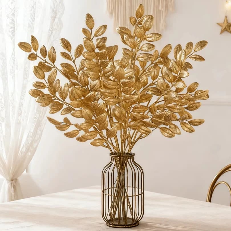10 Pezzi Piante Artificiali con Foglie Dorate per Decorazioni Festive, Casa, Tavolo, Esterni, Matrimoni, Giardino, Cortile, Ghirlande, Corone, Fai da Te, Regali e Oggetti di Scena