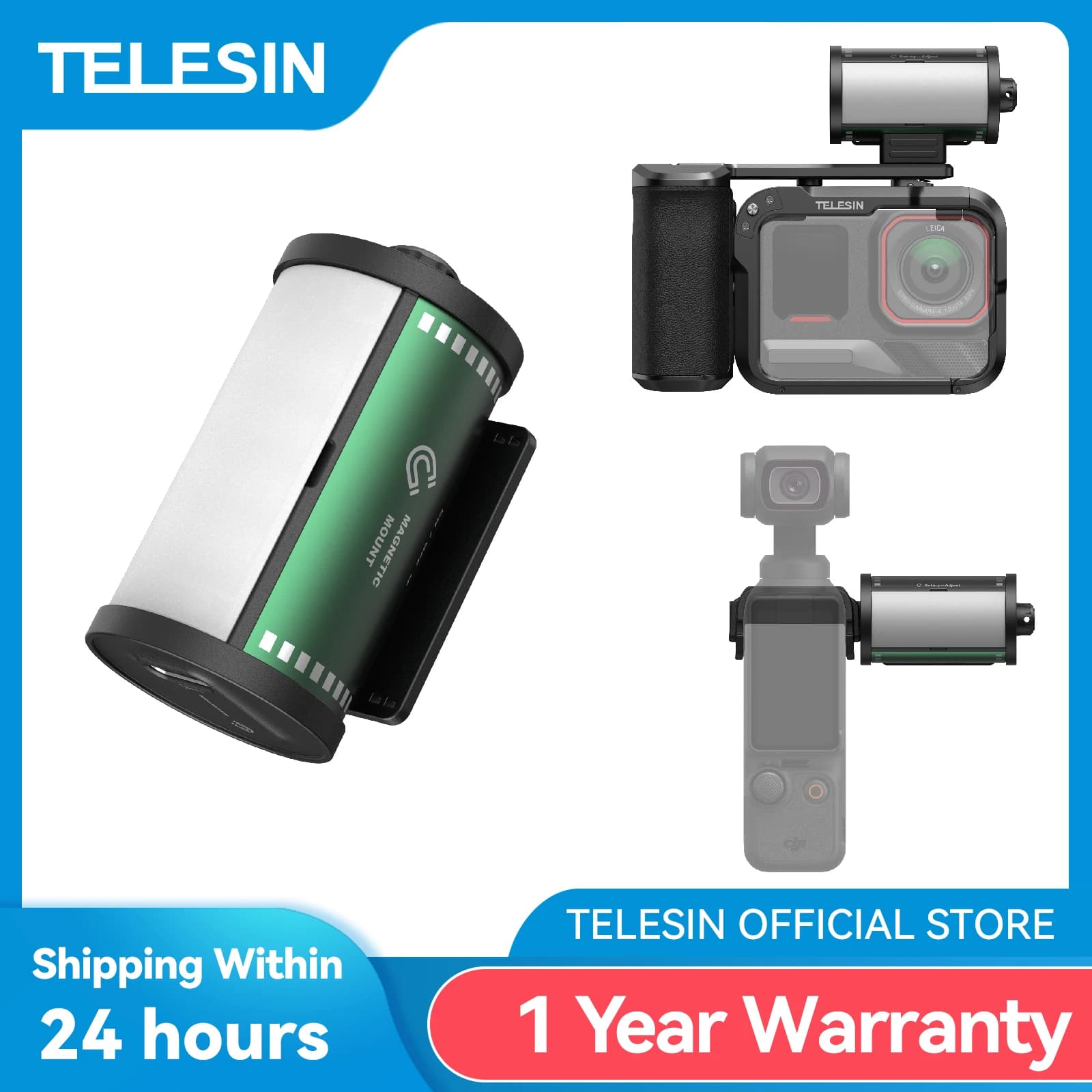 TELESIN Magfilm Filling light Magnetic selfie quick release light with cold skating adapter for DJI OSMO Action for Gopro for Insta360