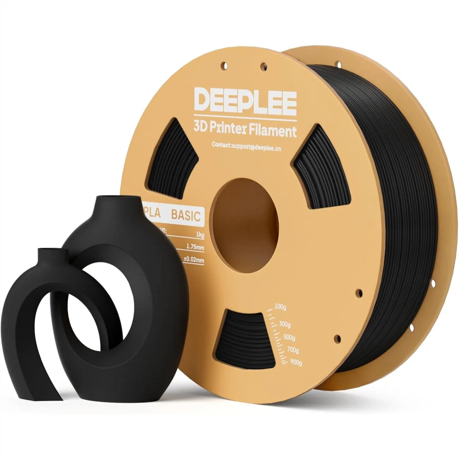 Filamento PLA 1.75mm per Stampante 3D, Precisione Dimensionale +/-0.02mm, Senza Intasamenti, Avvolgimento Ordinato per Principianti, 1KG Nero