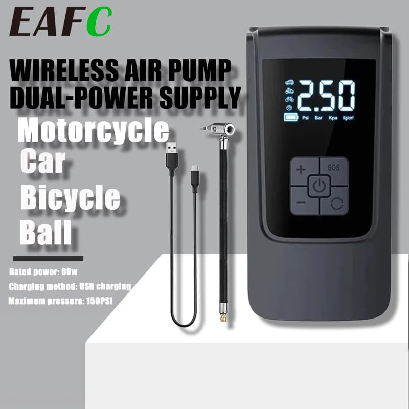 EAFC150PSI Pompa d'aria digitale multifunzionale Compressore d'aria intelligente Gonfiatore per pneumatici wireless/cablato Pompa per pneumatici per palline per moto automatiche