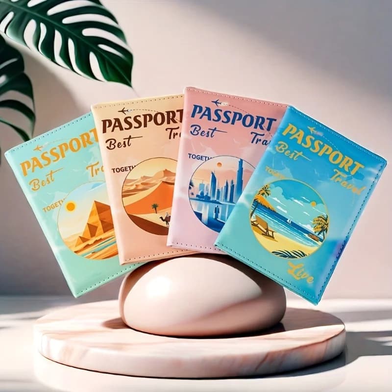 Landscape Print Passport Holder Case for Women Couple Travel Passport Cover Document Pouch Waterproof ID Card Protector Wallet