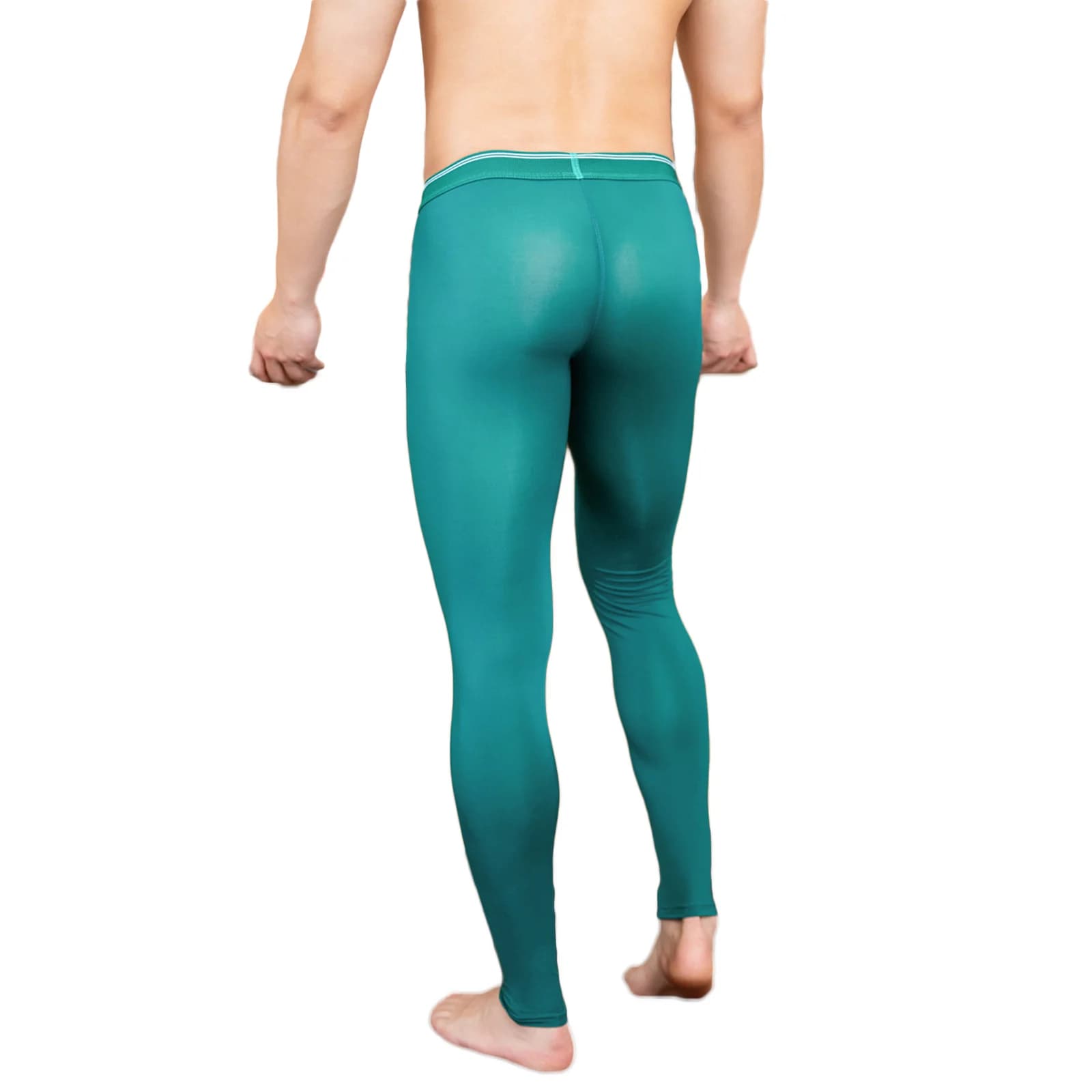 Pantaloni lunghi trasparenti sexy da uomo Pantaloni con custodia per pene Biancheria intima termica Leggings da notte autunnali sottili Abbigliamento per la casa trasparente