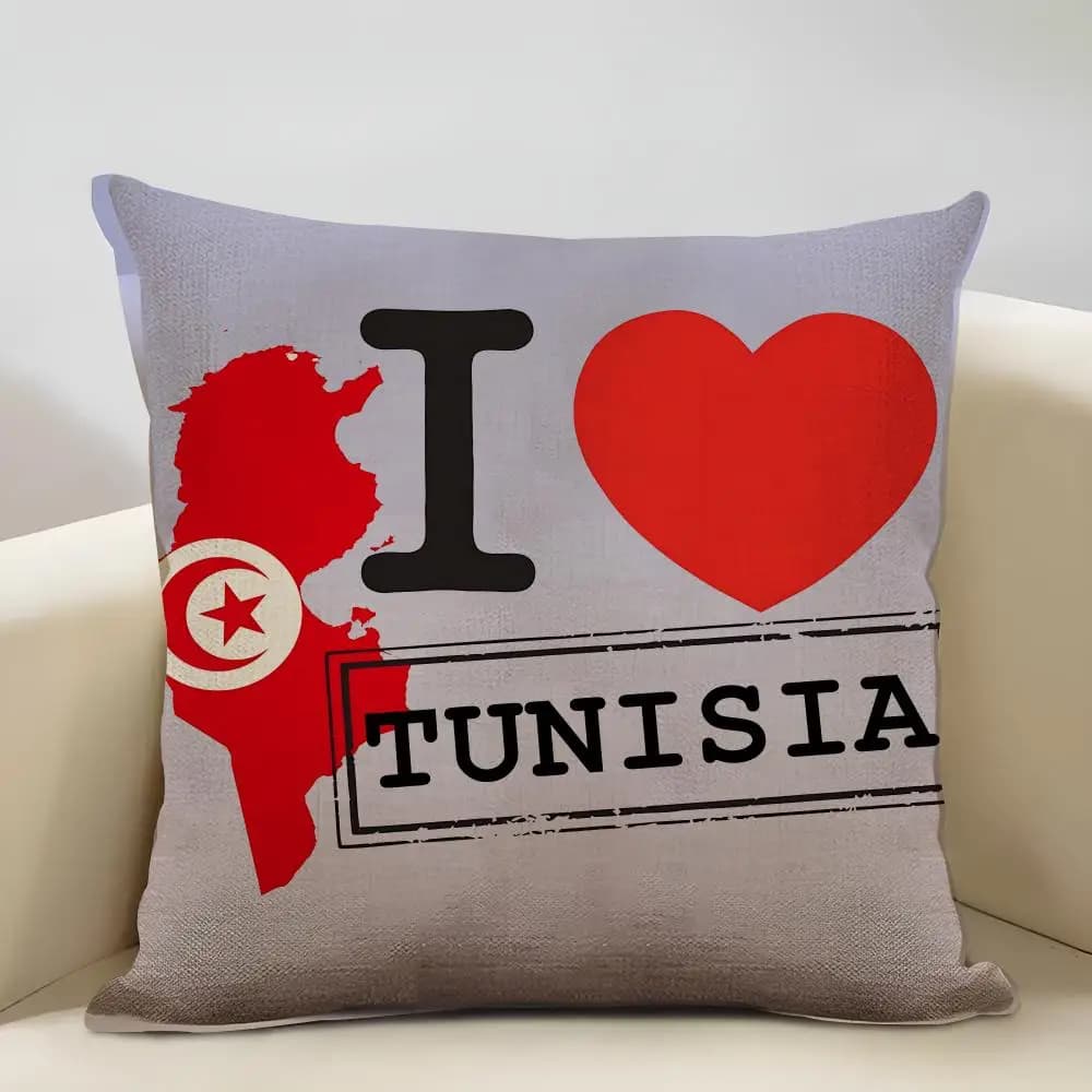 Fodera per cuscino con bandiera della Tunisia, in lino estivo, per divano, decorazione per la casa, delicata sulla pelle, traspirante, con cerniera invisibile