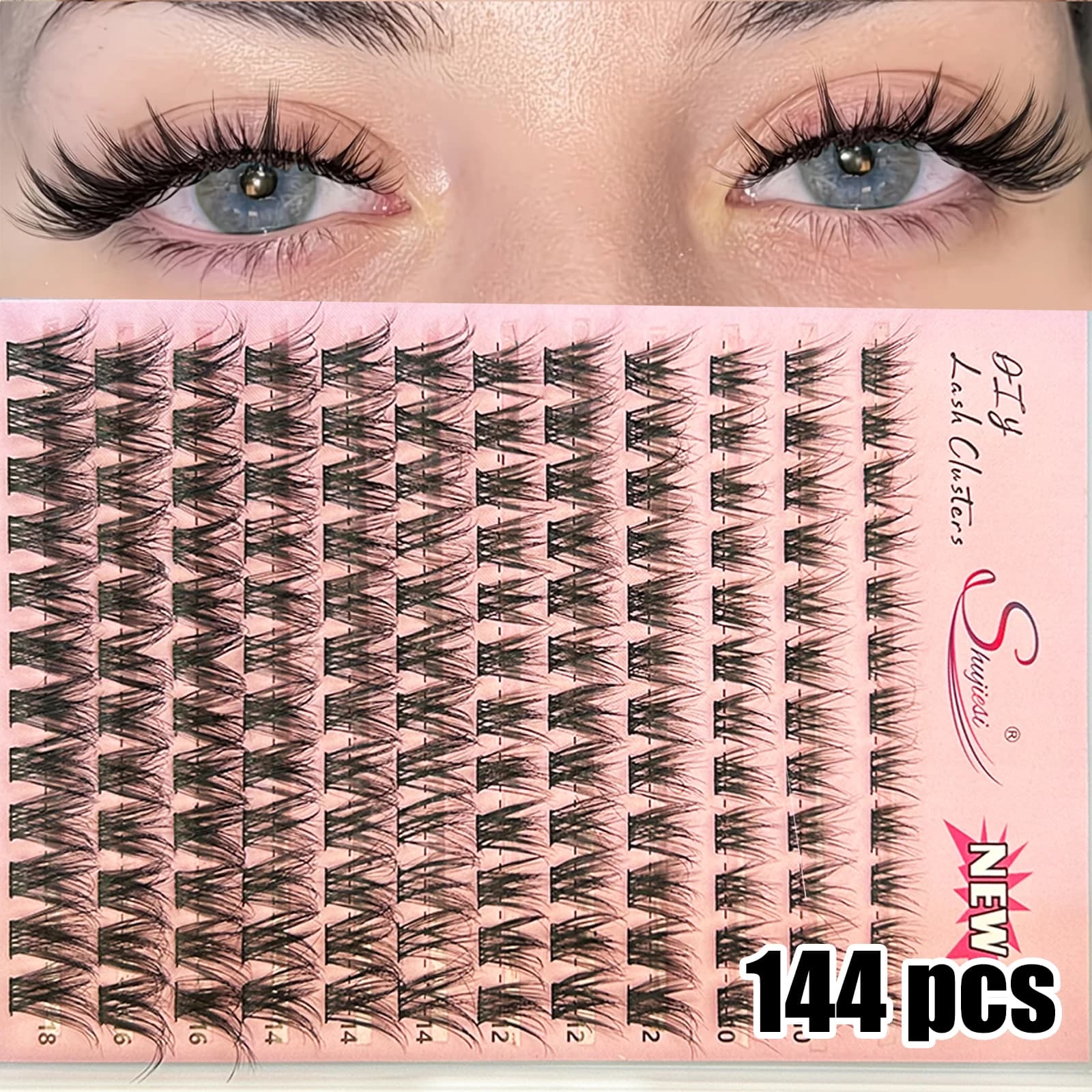 Shujiesi 144 Ciuffetti di Ciglia Finte Fai-da-Te Stile Naturale Disordinato 8-18mm Adatte per Principianti per Matrimoni San Valentino Uso Quotidiano