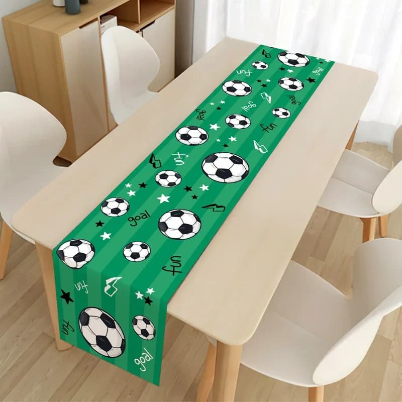 Soccer Themed Table Runner Green Football Print Table Decor for Sports Birthday Party Supplies Theme Birthday Party Decorations